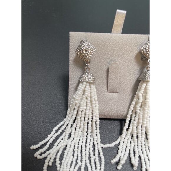 BCBG MaxAzria dangle white Seed beaded Tassel earrings with silver/cz . NWOT - Picture 15 of 15